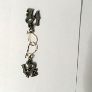 Vintage "LOVE" Pewter Kidney Wire Dangling Drop Earrings.